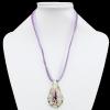 17-inch Lampwork Necklace, Wax Cord & Organza Ribbon Transparent & Iron Clasp Hasp & Lampwork Pendant Sold by Group