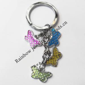 Zinc Alloy with enamel pewter keyring, Butterfly 4.5inch approx 33mm ring, Sold by Bag