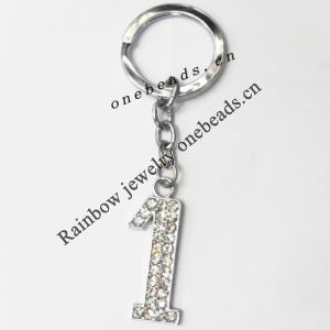 Zinc Alloy with Crystal keyring, Figure 4.5inch approx 33mm ring, Sold by Bag