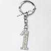 Zinc Alloy with Crystal keyring, Figure 4.5inch approx 33mm ring, Sold by Bag