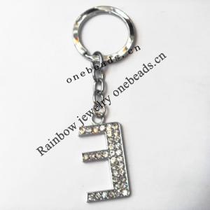 Zinc Alloy with Crystal keyring, Figure 4.5inch approx 33mm ring, Sold by Bag