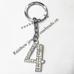 Zinc Alloy with Crystal keyring, Figure 4.5inch approx 33mm ring, Sold by Bag