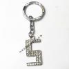 Zinc Alloy with Crystal keyring, Figure 4.5inch approx 33mm ring, Sold by Bag