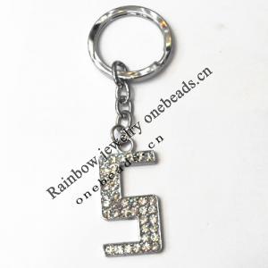 Zinc Alloy with Crystal keyring, Figure 4.5inch approx 33mm ring, Sold by Bag