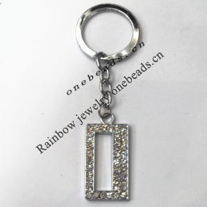 Zinc Alloy with Crystal keyring, Figure 4.5inch approx 33mm ring, Sold by Bag