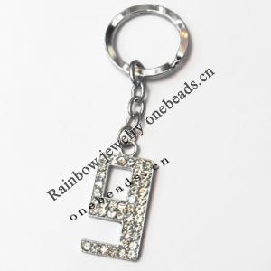 Zinc Alloy with Crystal keyring, Figure 4.5inch approx 33mm ring, Sold by Bag