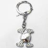 Zinc Alloy keyring with Crystal, Letters with Heart 4.5inch approx 33mm ring, Sold by Bag