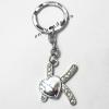Zinc Alloy keyring with Crystal, Letters with Heart 4.5inch approx 33mm ring, Sold by Bag