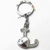 Zinc Alloy keyring with Crystal, Letters with Heart 4.5inch approx 33mm ring, Sold by Bag