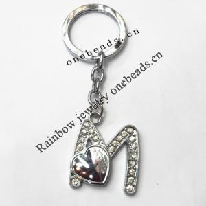 Zinc Alloy keyring with Crystal, Letters with Heart 4.5inch approx 33mm ring, Sold by Bag