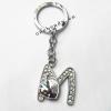 Zinc Alloy keyring with Crystal, Letters with Heart 4.5inch approx 33mm ring, Sold by Bag