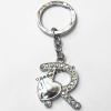 Zinc Alloy keyring with Crystal, Letters with Heart 4.5inch approx 33mm ring, Sold by Bag