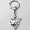 Zinc Alloy keyring with Crystal, Letters with Heart 4.5inch approx 33mm ring, Sold by Bag