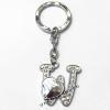 Zinc Alloy keyring with Crystal, Letters with Heart 4.5inch approx 33mm ring, Sold by Bag