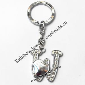 Zinc Alloy keyring with Crystal, Letters with Heart 4.5inch approx 33mm ring, Sold by Bag