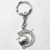 Zinc Alloy keyring with Crystal, Letters with Heart 4.5inch approx 33mm ring, Sold by Bag