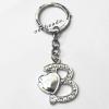 Zinc Alloy keyring with Crystal, Letters with Heart 4.5inch approx 33mm ring, Sold by Bag