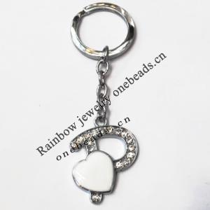 Zinc Alloy with Crystal and enamel pewter keyring, Letters 4.5inch approx 33mm ring, Sold by Bag