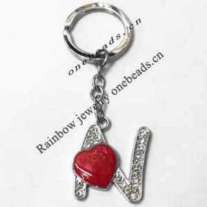 Zinc Alloy with Crystal and enamel pewter keyring, Letters 4.5inch approx 33mm ring, Sold by Bag