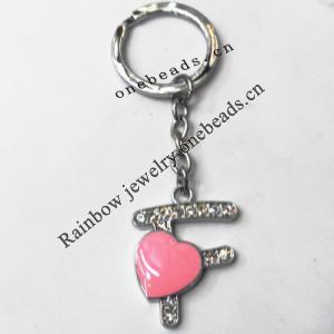 Zinc Alloy with Crystal and enamel pewter keyring, Letters 4.5inch approx 33mm ring, Sold by Bag