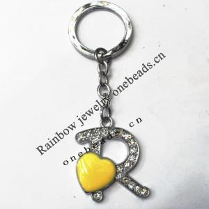 Zinc Alloy with Crystal and enamel pewter keyring, Letters 4.5inch approx 33mm ring, Sold by Bag