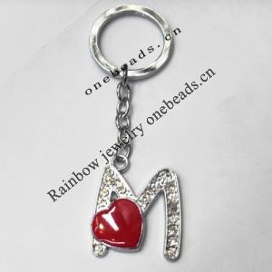 Zinc Alloy with Crystal and enamel pewter keyring, Letters 4.5inch approx 33mm ring, Sold by Bag