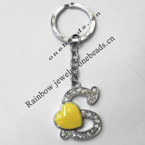 Zinc Alloy with Crystal and enamel pewter keyring, Letters 4.5inch approx 33mm ring, Sold by Bag