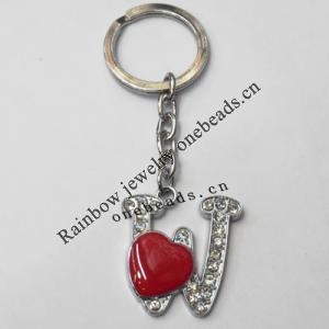 Zinc Alloy with Crystal and enamel pewter keyring, Letters 4.5inch approx 33mm ring, Sold by Bag