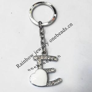 Zinc Alloy with Crystal and enamel pewter keyring, Letters 4.5inch approx 33mm ring, Sold by Bag