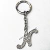 Zinc Alloy with Crystal keyring, Letters 4.5inch approx 33mm ring, Sold by Bag