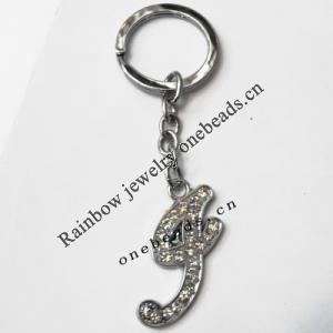 Zinc Alloy with Crystal keyring, Letters 4.5inch approx 33mm ring, Sold by Bag