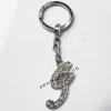 Zinc Alloy with Crystal keyring, Letters 4.5inch approx 33mm ring, Sold by Bag