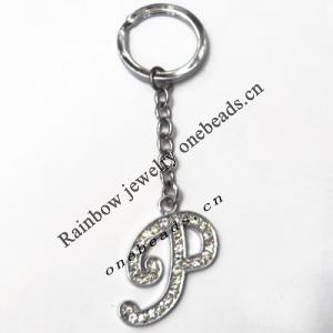 Zinc Alloy with Crystal keyring, Letters 4.5inch approx 33mm ring, Sold by Bag