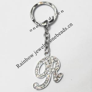 Zinc Alloy with Crystal keyring, Letters 4.5inch approx 33mm ring, Sold by Bag