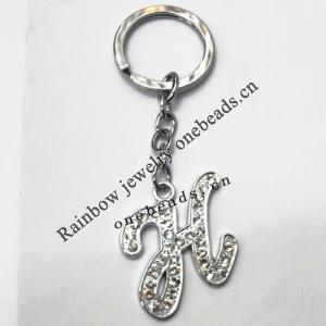 Zinc Alloy with Crystal keyring, Letters 4.5inch approx 33mm ring, Sold by Bag