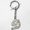 Zinc Alloy with Crystal keyring, Letters 4.5inch approx 33mm ring, Sold by Bag