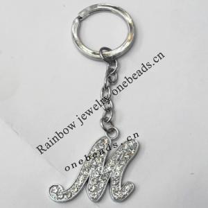 Zinc Alloy with Crystal keyring, Letters 4.5inch approx 33mm ring, Sold by Bag