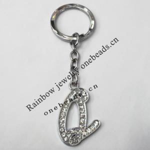 Zinc Alloy with Crystal keyring, Letters 4.5inch approx 33mm ring, Sold by Bag