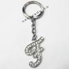 Zinc Alloy with Crystal keyring, Letters 4.5inch approx 33mm ring, Sold by Bag