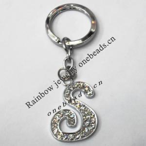 Zinc Alloy with Crystal keyring, Letters 4.5inch approx 33mm ring, Sold by Bag