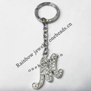 Zinc Alloy with Crystal keyring, Letters 4.5inch approx 33mm ring, Sold by Bag