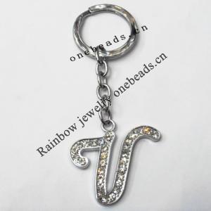 Zinc Alloy with Crystal keyring, Letters 4.5inch approx 33mm ring, Sold by Bag