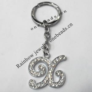 Zinc Alloy with Crystal keyring, Letters 4.5inch approx 33mm ring, Sold by Bag