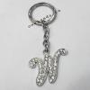 Zinc Alloy with Crystal keyring, Letters 4.5inch approx 33mm ring, Sold by Bag