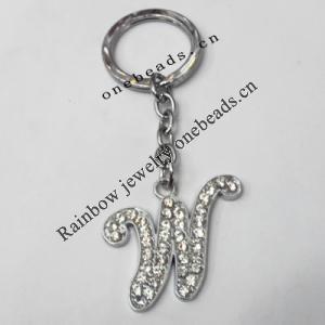 Zinc Alloy with Crystal keyring, Letters 4.5inch approx 33mm ring, Sold by Bag