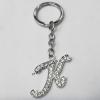 Zinc Alloy with Crystal keyring, Letters 4.5inch approx 33mm ring, Sold by Bag