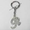 Zinc Alloy with Crystal keyring, Letters 4.5inch approx 33mm ring, Sold by Bag