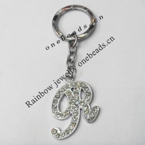 Zinc Alloy with Crystal keyring, Letters 4.5inch approx 33mm ring, Sold by Bag