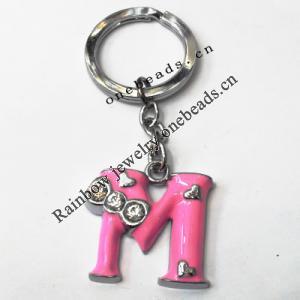 Zinc Alloy with Crystal and enamel pewter keyring, Letters with heart 4.5inch approx 33mm ring, Sold by Bag