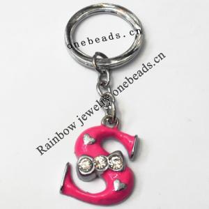 Zinc Alloy with Crystal and enamel pewter keyring, Letters with heart 4.5inch approx 33mm ring, Sold by Bag